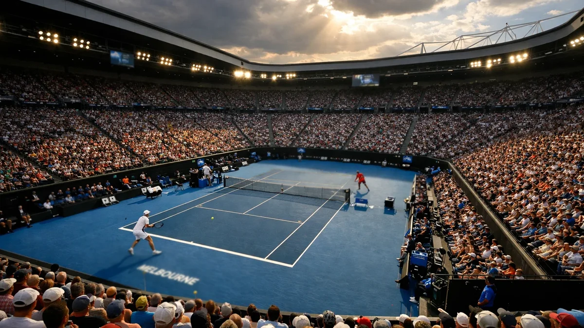 Tennismatch in einem vollen Stadion bei einem Grand-Slam-Turnier