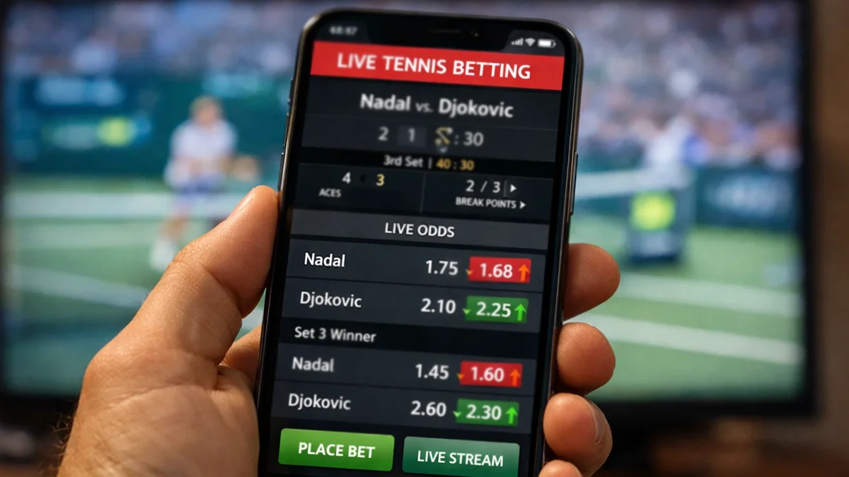 Smartphone zeigt Tennis-Wettquoten mit Quotenbewegungen