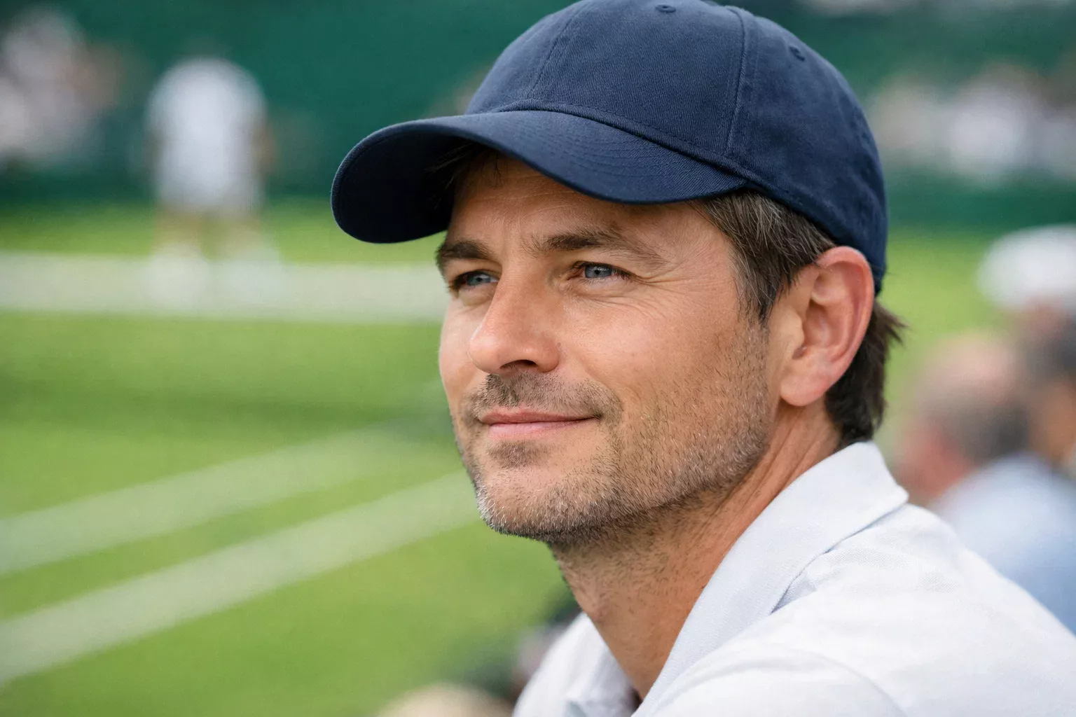 Konzentrierter Zuschauer bei Wimbledon Match mit ruhigem Gesichtsausdruck