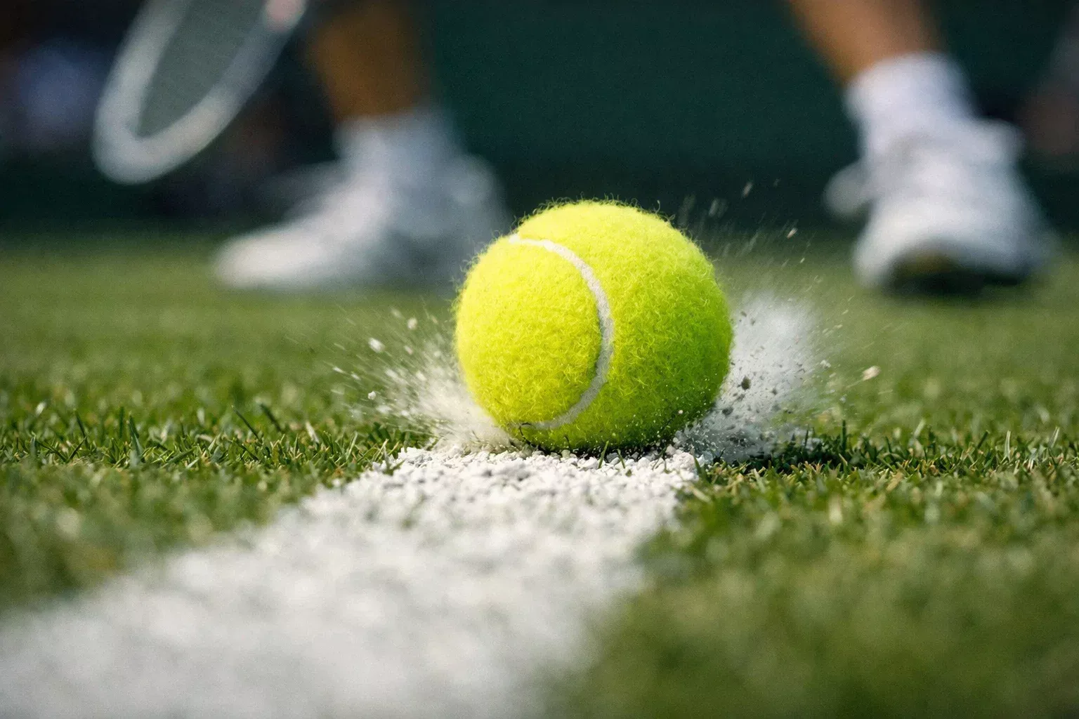 Tennisball auf der Linie bei knapper Entscheidung